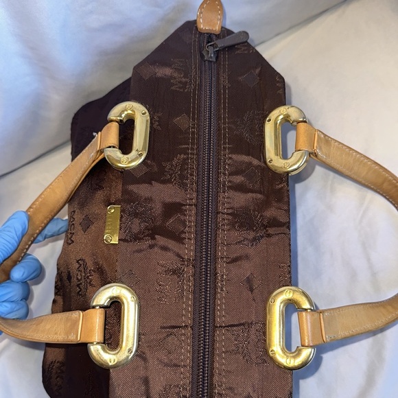 MCM Mini Visetos Nylon x leather Brown Monogram tote Hand Bag - Picture 6 of 11